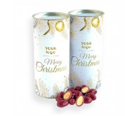 Słodycze Reklamowe z Logo (Christmas tube crispy almonds in Ruby chocolate and blackcurrant)