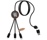 SCX.design C37 kabel do ładowania z podświetlanym logo 3-w-1 rPET i z okrągłą drewnianą obudową