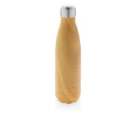 Gadżety reklamowe: Vacuum insulated ss bottle with wood print, yellow
