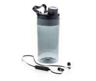 Gadżety reklamowe: Leakproof bottle with wireless earbuds, black