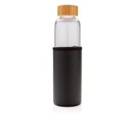 Gadżety reklamowe: Glass bottle with textured PU sleeve, black
