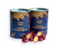 Słodycze Reklamowe z Logo (Christmas tube mini crispy almonds in Ruby chocolate and blackcurranti)