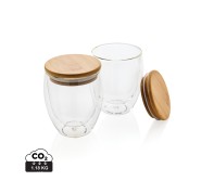 Gadżety reklamowe: Double wall borosilicate glass with bamboo lid 250ml 2pc set