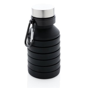 Gadżety reklamowe: Leakproof collapsible silicon bottle with lid, black