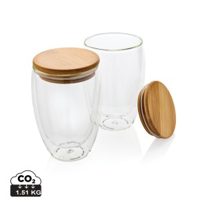 Gadżety reklamowe: Double wall borosilicate glass with bamboo lid 350ml 2pc set
