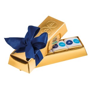 Pudełko czekoladowe w kształcie sztabki złota z Waszą reklamą