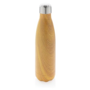 Gadżety reklamowe: Vacuum insulated ss bottle with wood print, yellow