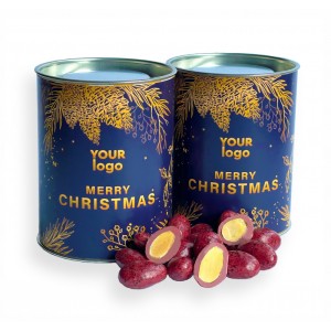 Słodycze Reklamowe z Logo (Christmas tube mini crispy almonds in Ruby chocolate and blackcurranti)