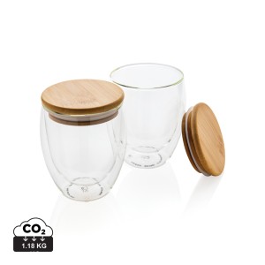 Gadżety reklamowe: Double wall borosilicate glass with bamboo lid 250ml 2pc set