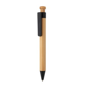 Gadżety reklamowe: Bamboo pen with wheatstraw clip, black