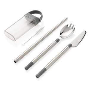 Gadżety reklamowe: Pocketsize reusable cutlery set on-the-go, silver