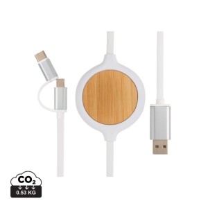 Gadżety reklamowe: 3-in-1 cable with 5W bamboo wireless charger