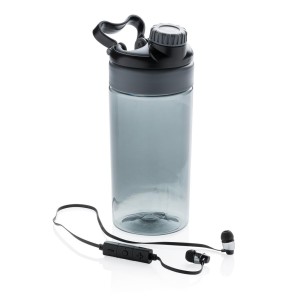 Gadżety reklamowe: Leakproof bottle with wireless earbuds, black