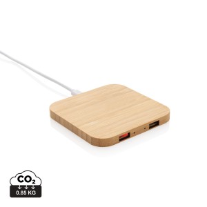 Gadżety reklamowe: Bamboo 10W wireless charger with USB