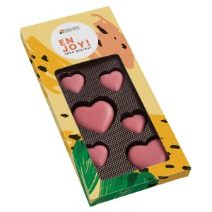 Póżowe czekoladowe serca w pudełku z Waszą reklamą
